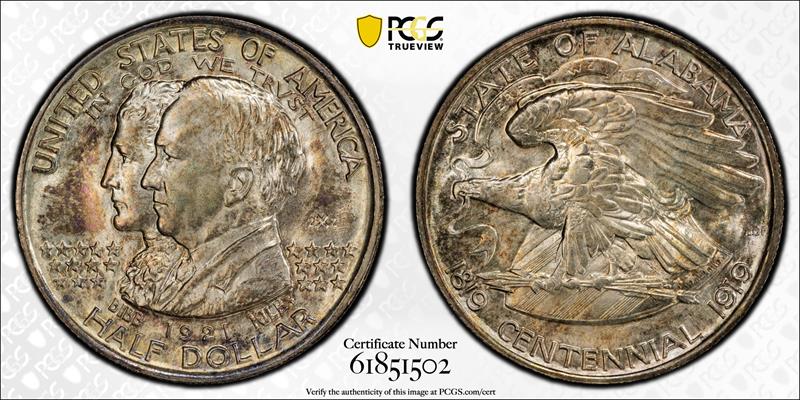 1921 50C Alabama 2X2 PCGS MS 66 CAC