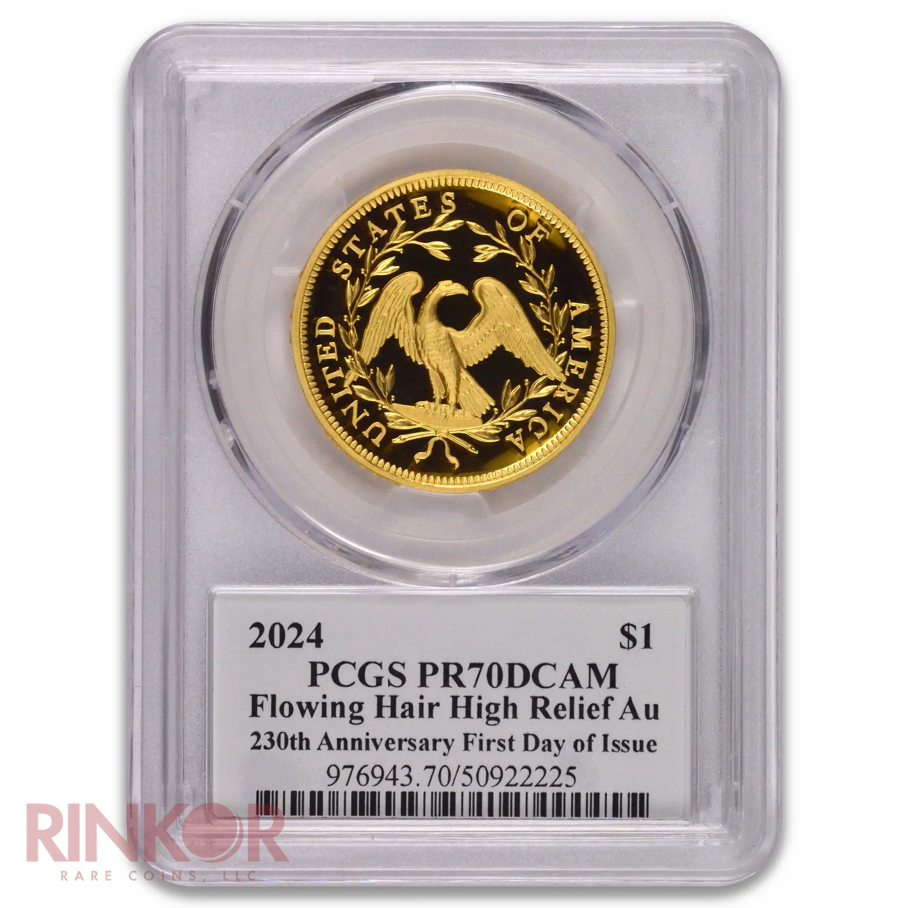 2024 1oz Flowing Hair 230th Anniversary Gold High Relief Mercanti Sig PCGS PR 70