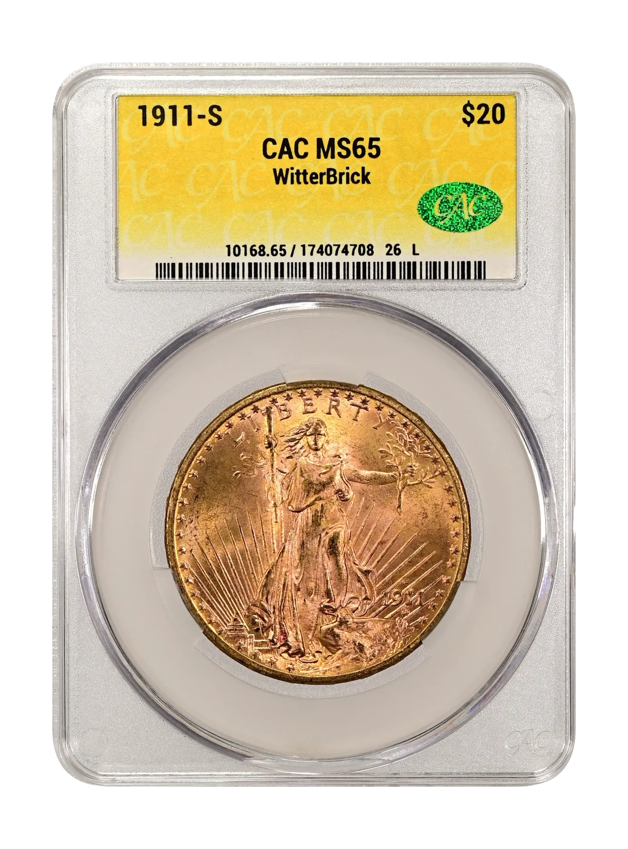 1911-S $20 CACG MS 65 WitterBrick