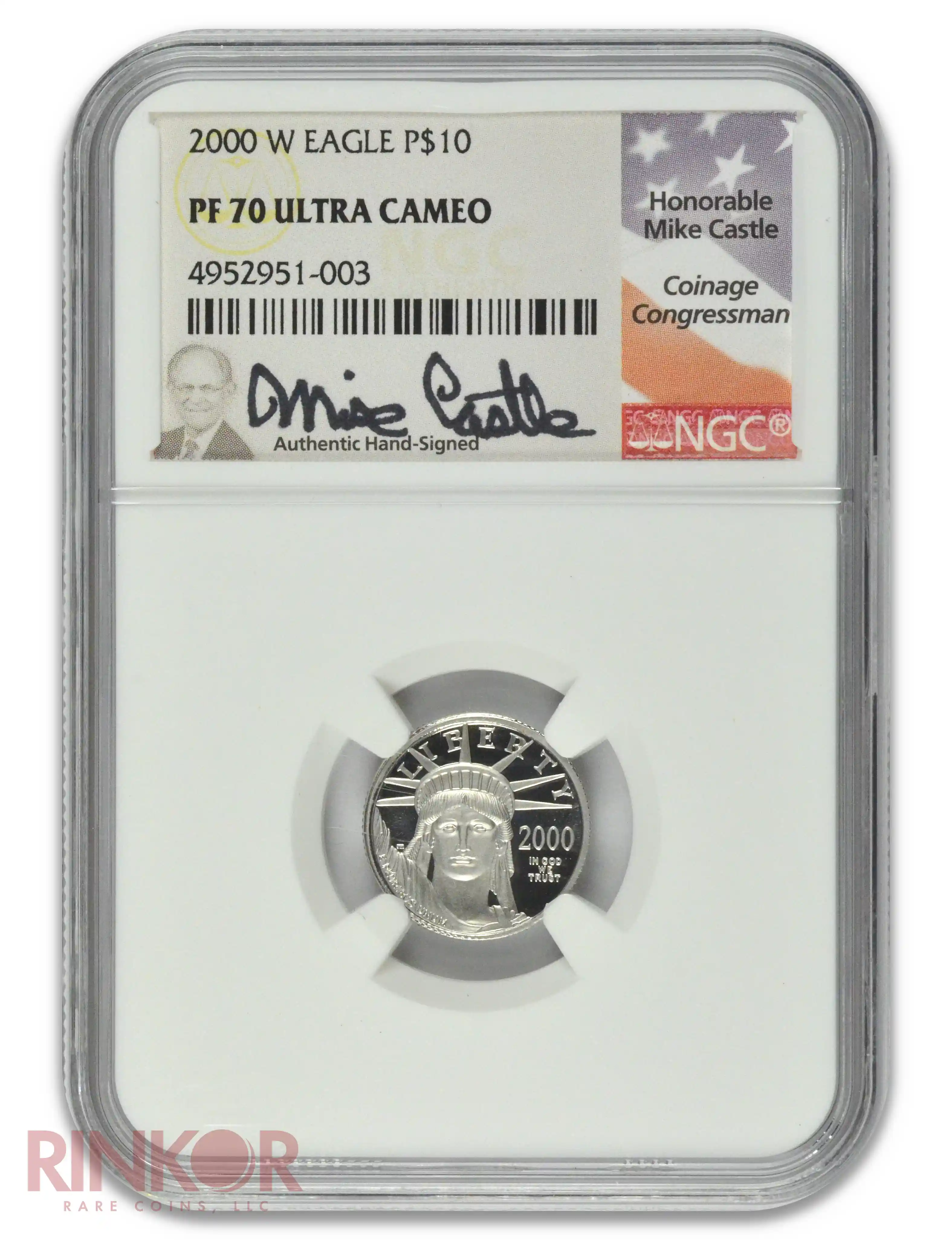 2000-W Platinum Eagle Mike Castle Signature P$10 NGC PF 70