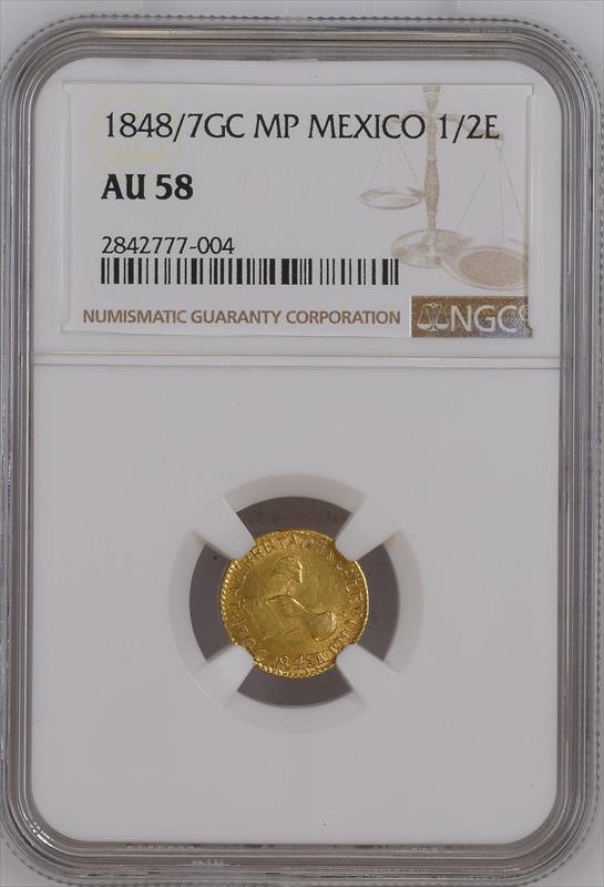 1848/7 Gc Mp Mexico 1/2 Escudo NGC AU 58