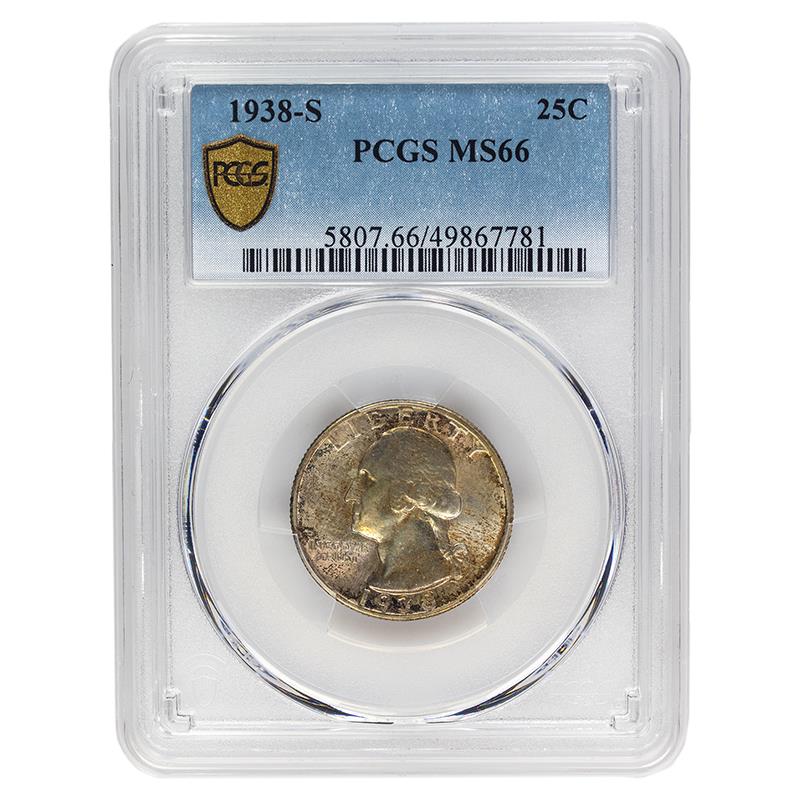 1938-S Washington Silver Quarter, 25C PCGS MS 66