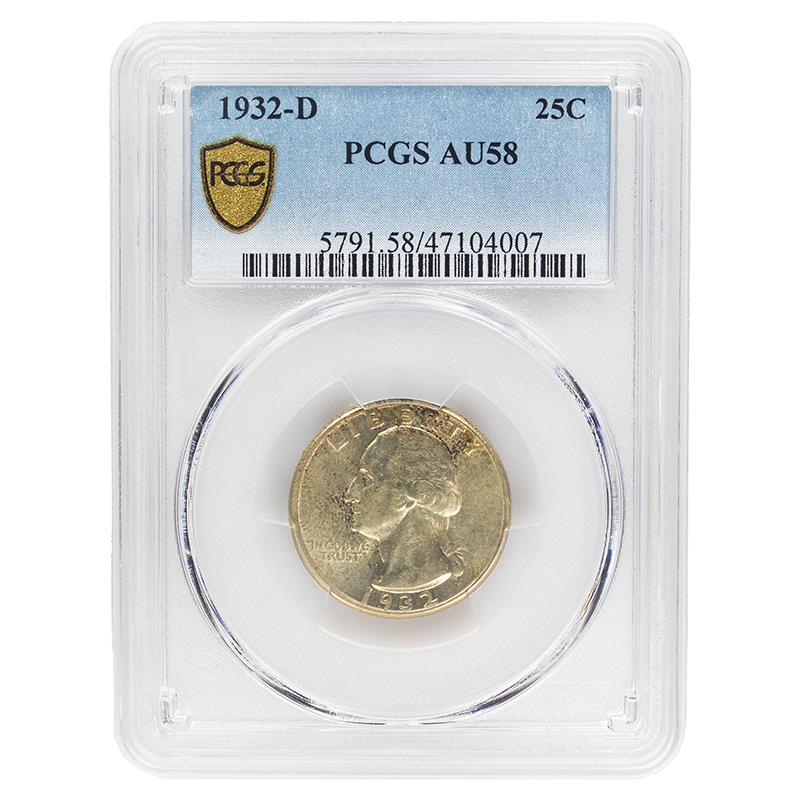 1932-D Washington Quarter, 25C PCGS AU 58 - Nice Original Coin