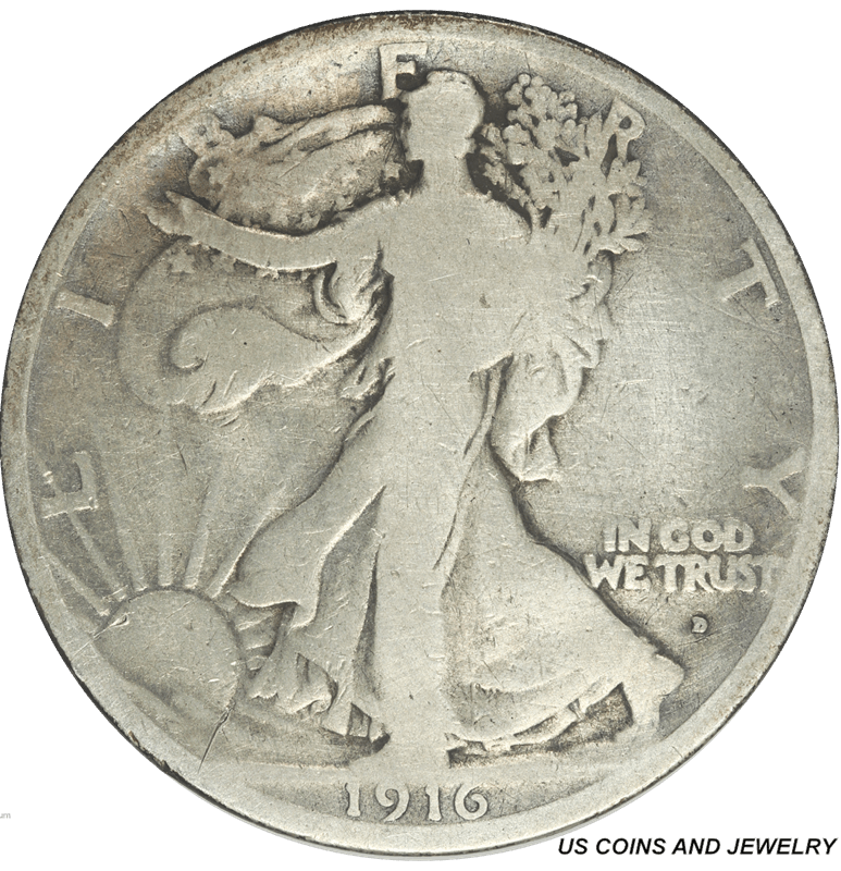 1916-D Obv. Walking Liberty Half Dollar 50C Fine F 
