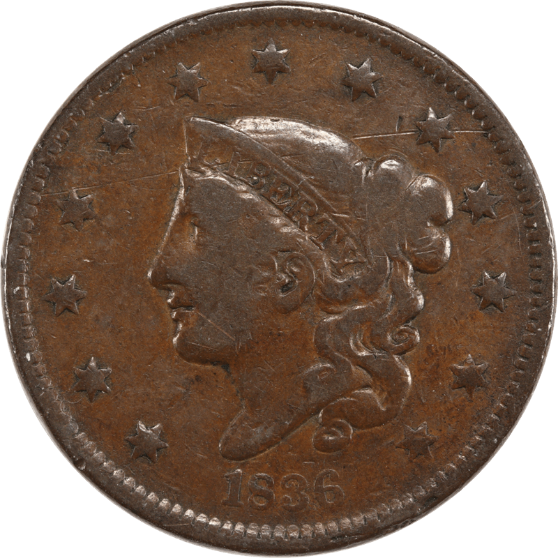 1836 Coronet Head Cent 1c Circulated Fine - Nice and Original