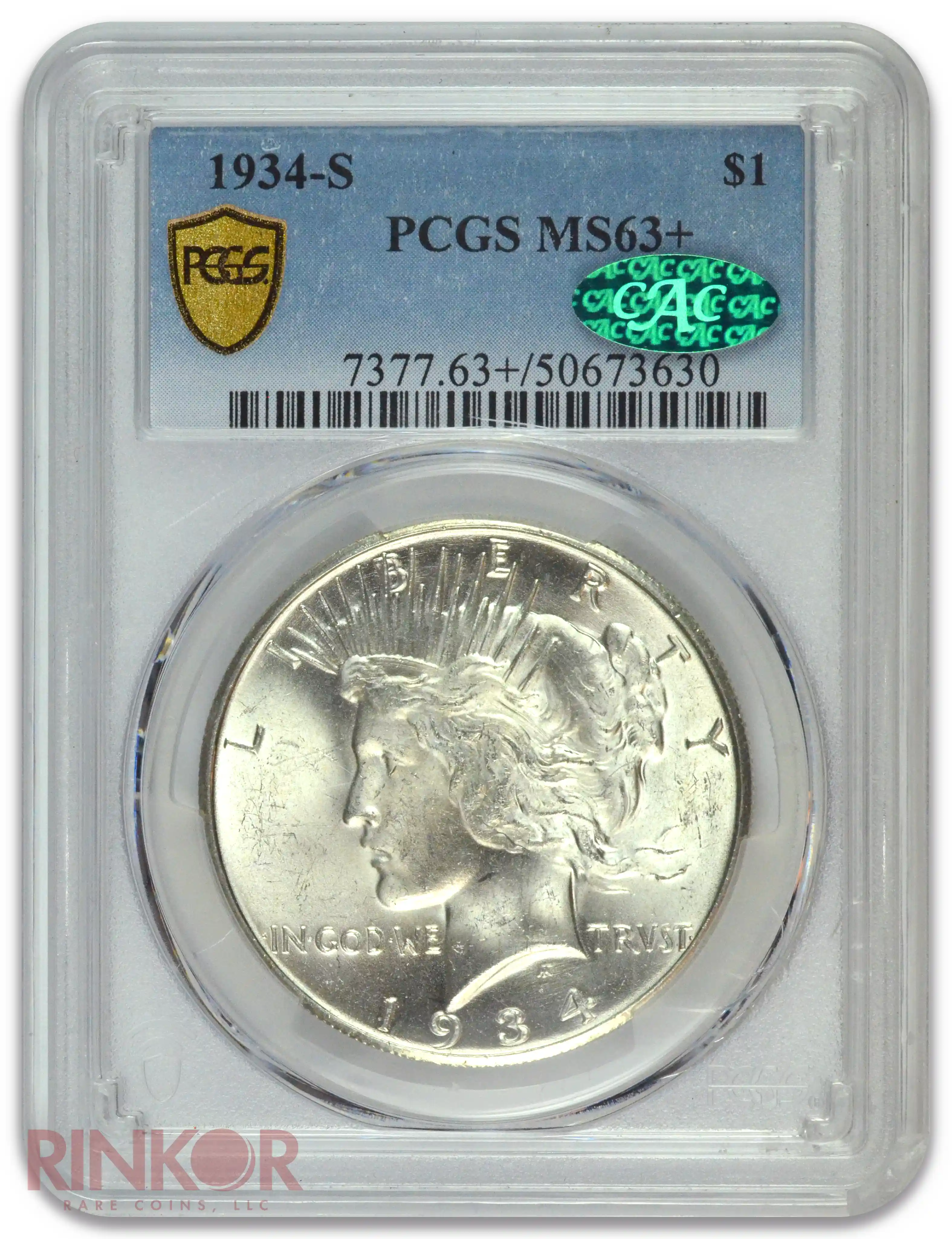 1934-S $1 Peace Dollar PCGS MS 63+ CAC