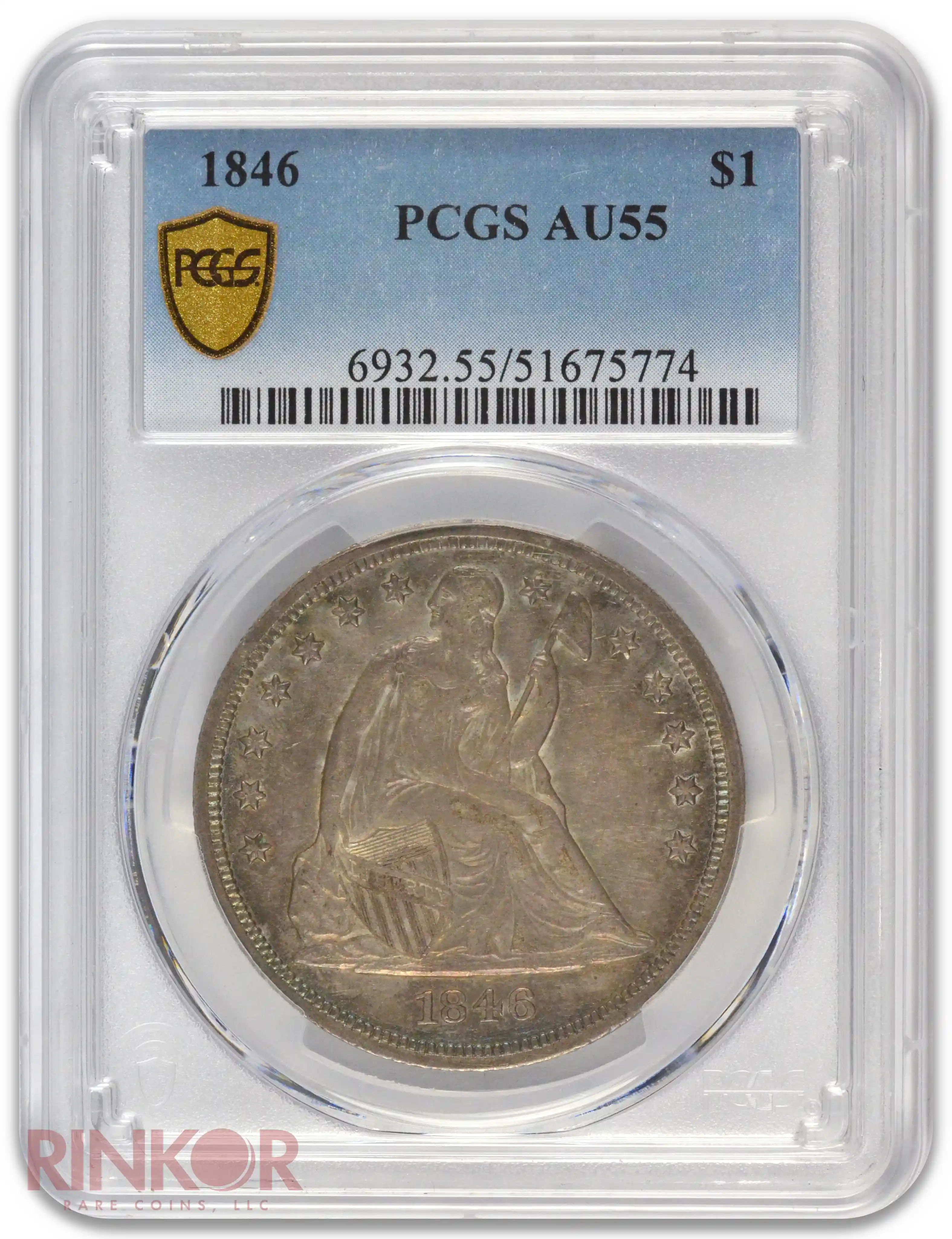 1846 $1 PCGS AU-55