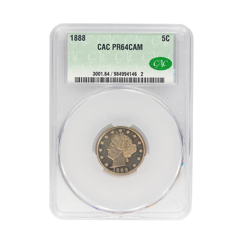 1888  Liberty Nickel  5C CACG Proof PR 64 CAM, CAC Certified Green