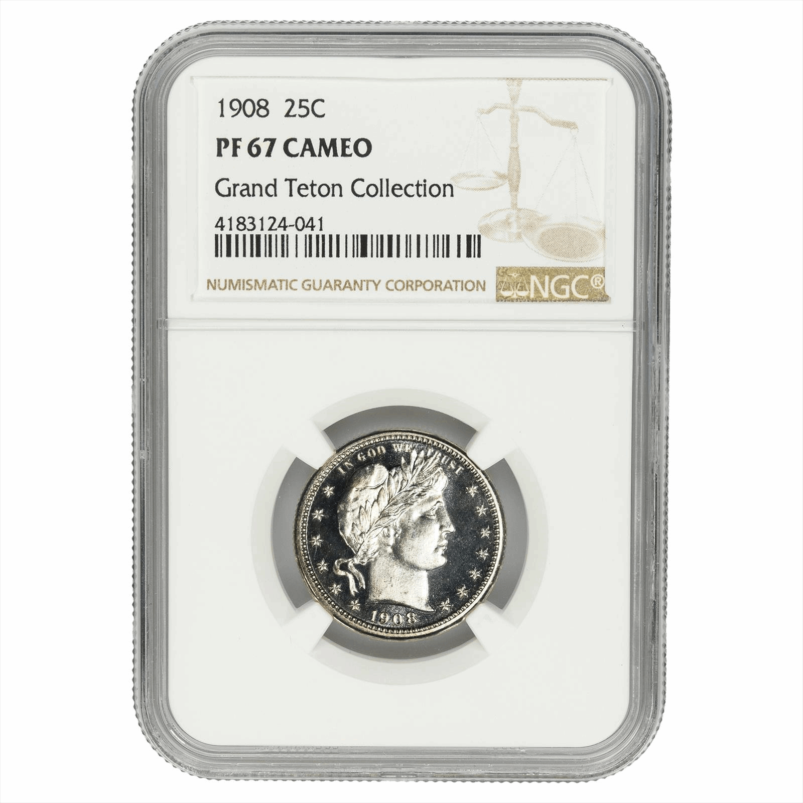 1908 Barber Quarter 25C Grand Teton Collection NGC PF 67 CAMEO