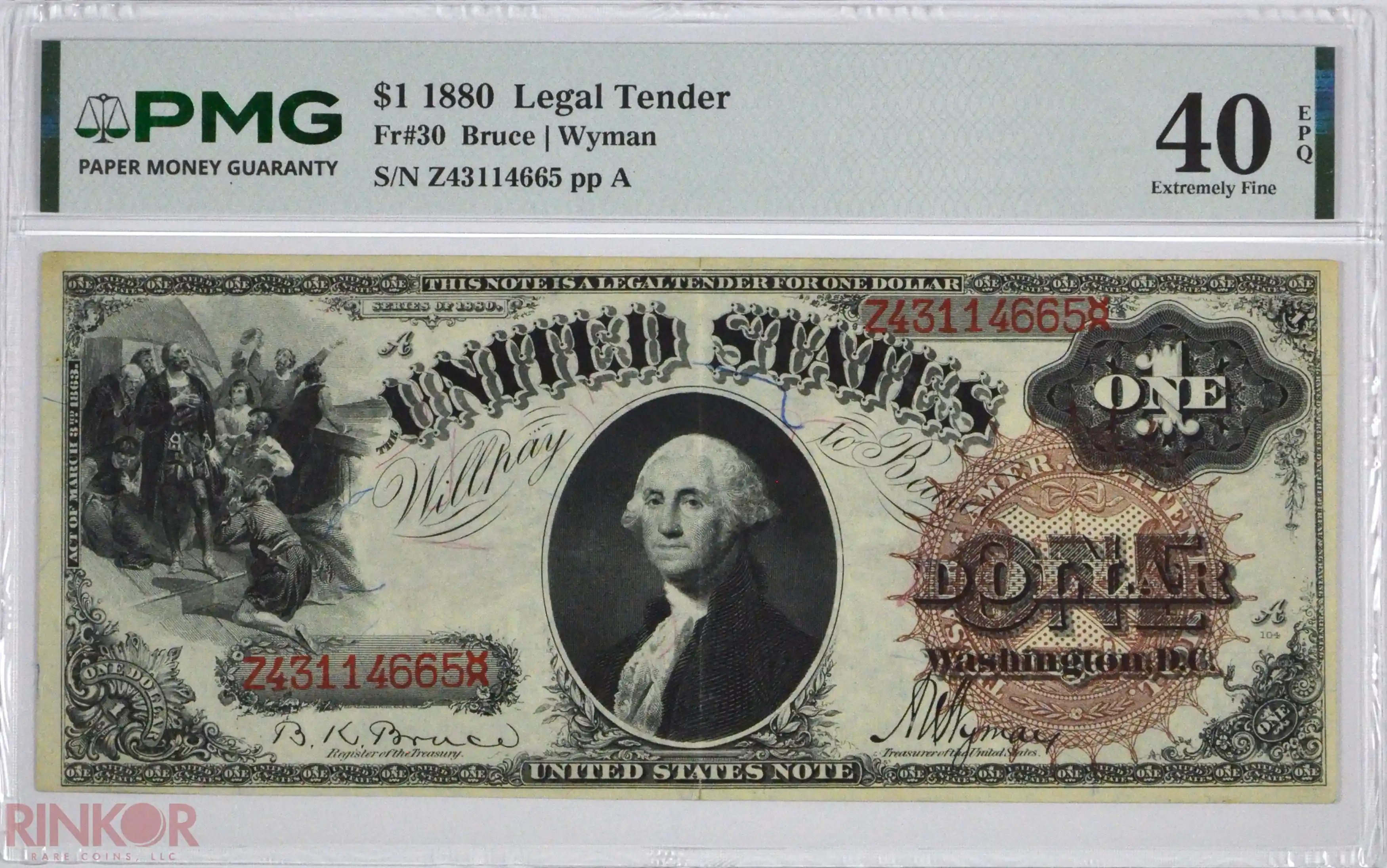 1880 $1 Fr. 30 Legal Tender PMG XF-40 EPQ