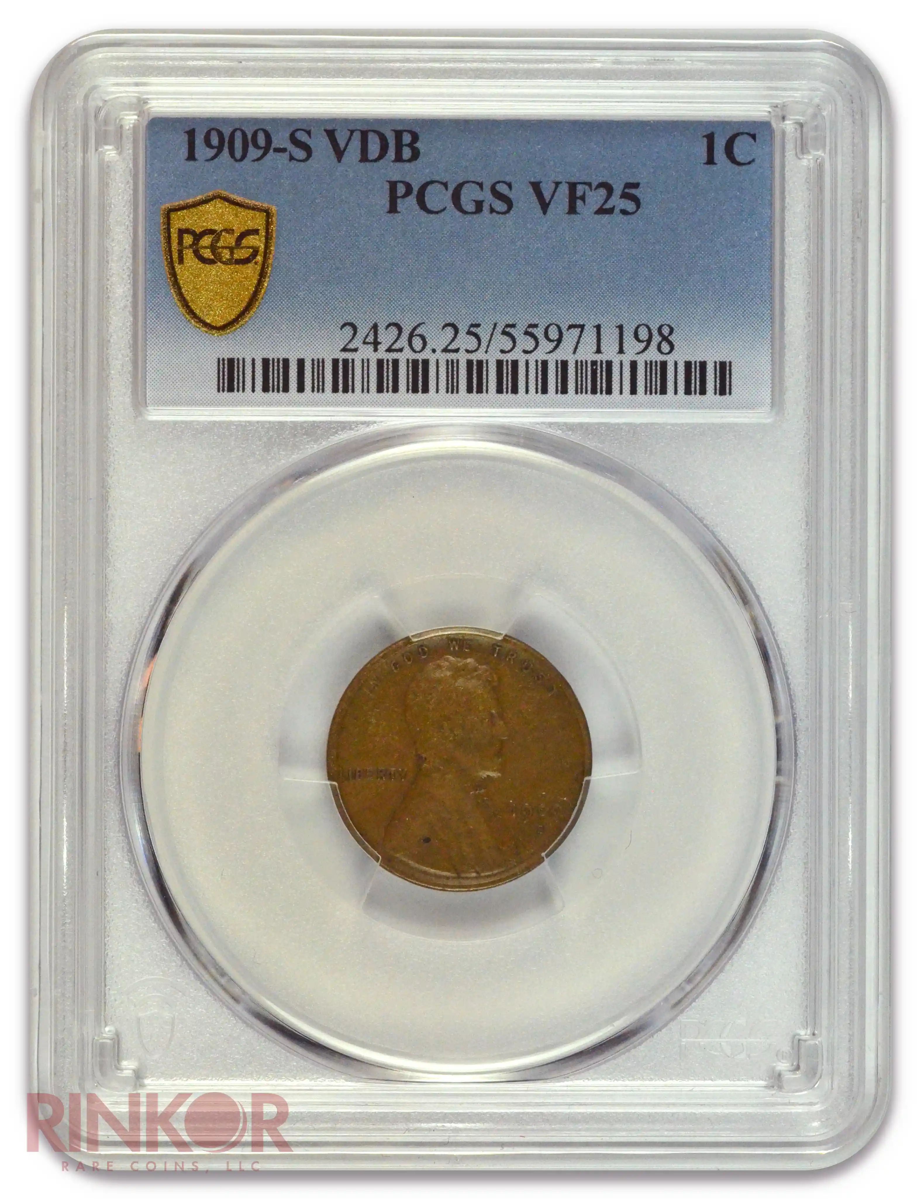 1909-S VDB 1C Lincoln Wheat Cent PCGS VF-25