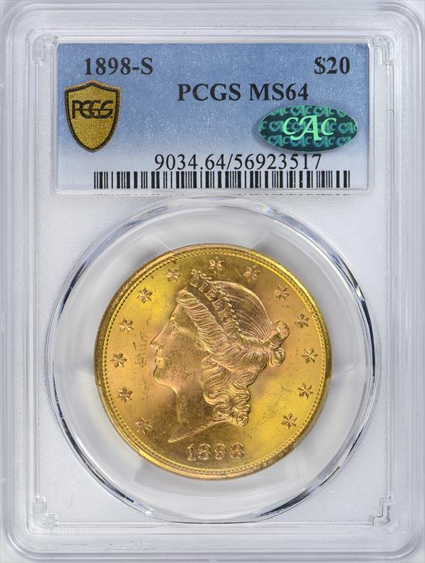 1898-S $20 PCGS MS 64 CAC