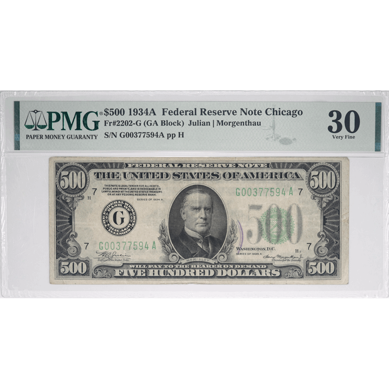 1934-A $500 Federal Reserve Note, Fr. 2202-G, Chicago, PMG 30 Very Fine - Nice Note