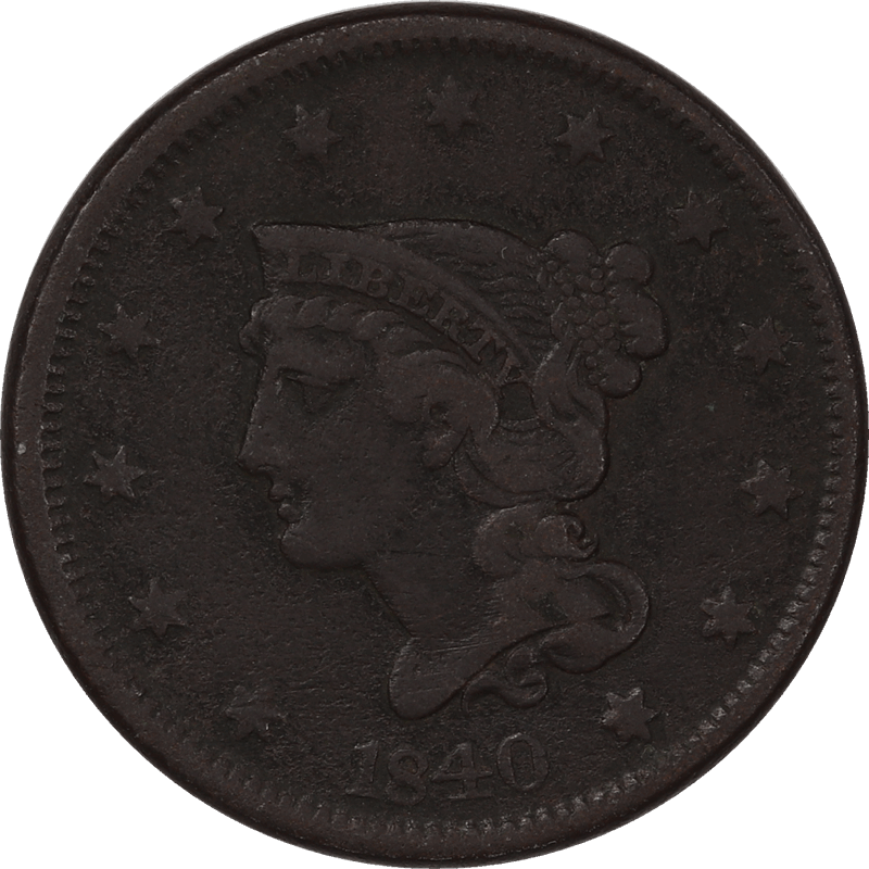 1840 Braided Hair Large Cent  VF+