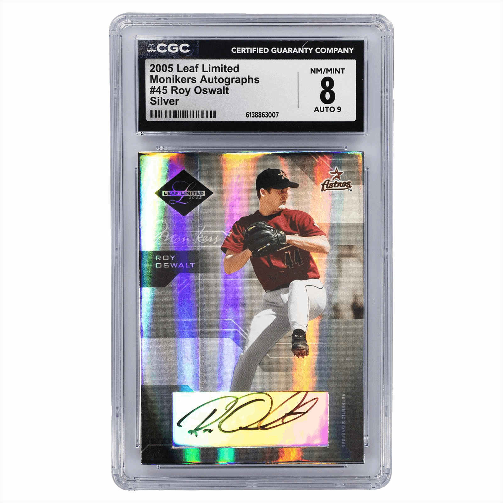 2005 Leaf Limited Monikers Autographs Roy Oswalt Silver #45 CGC NM/MT 8 AUTO 9