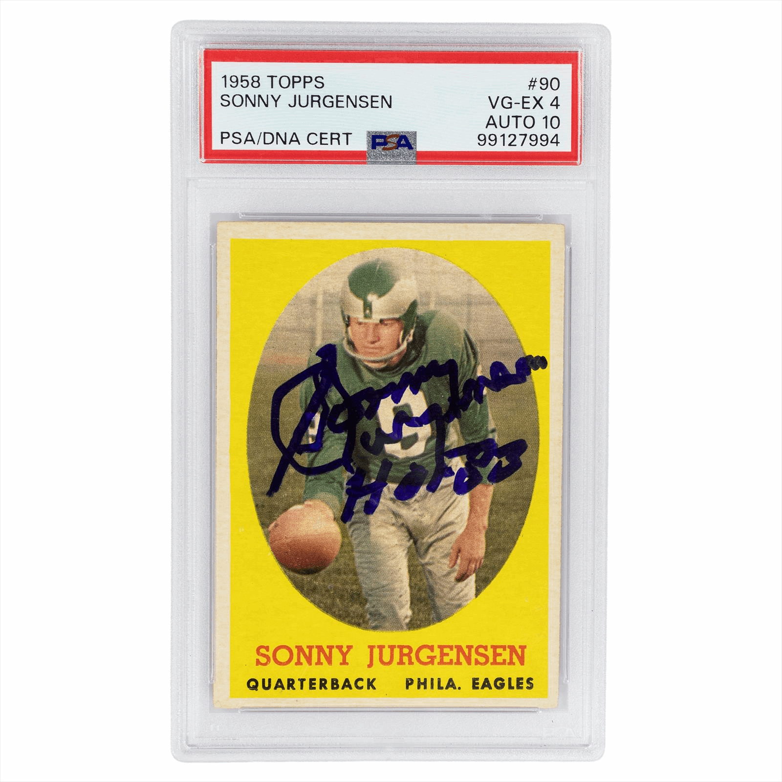 1958 Topps Sonny Jurgensen #90 PSA VG-EX4 AUTO 10 Cert #99127994