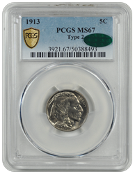1913  Type 2 Buffalo PCGS CAC MS 67