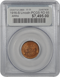 1916-S Lincoln PCGS RD 65