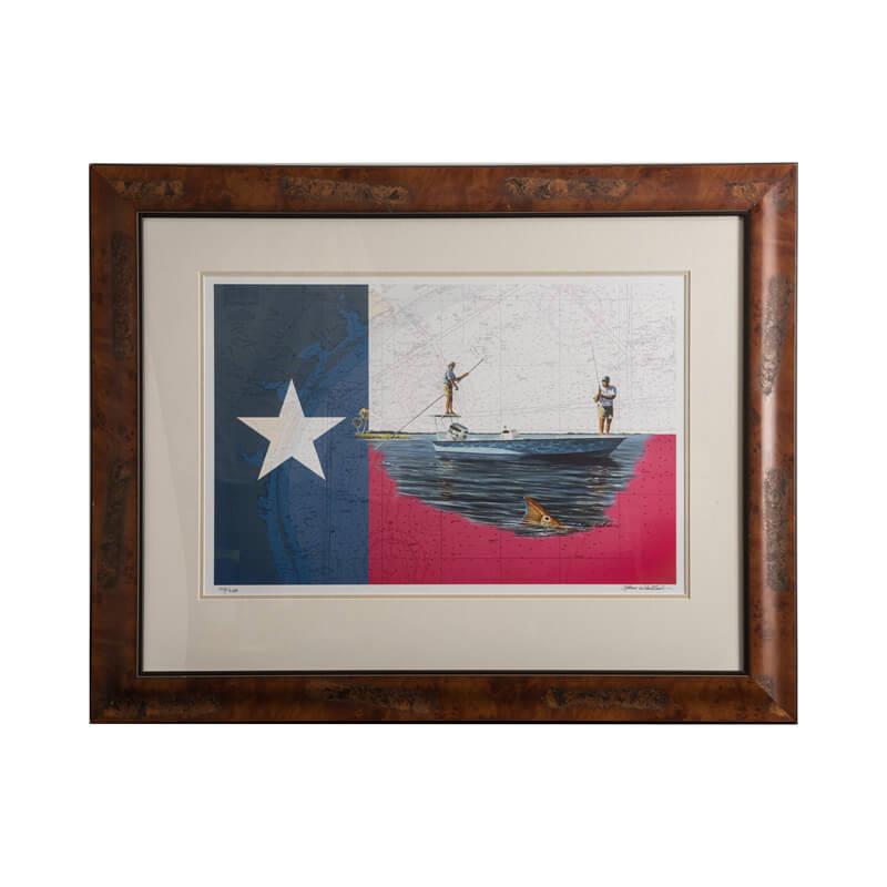 Texas Flag Fishing LithoGraph Steve Whitlock Artist Signature 
