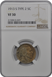 1913 S Type 2 Buffalo Nickel NGC VF-30