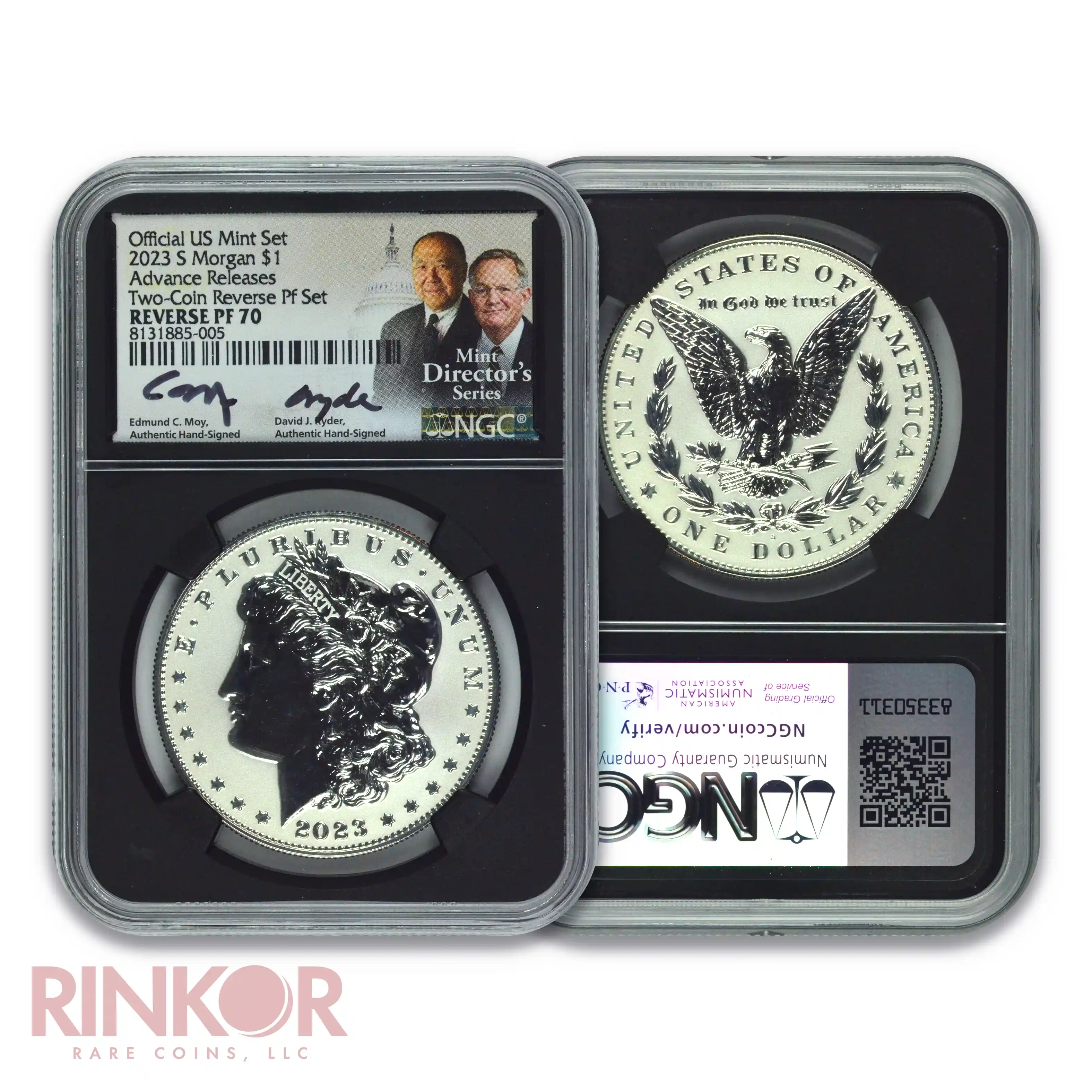 2023-S Reverse Proof $1 Morgan and Peace Dollar 2-Coin Set AR Dual Sig NGC PF 70
