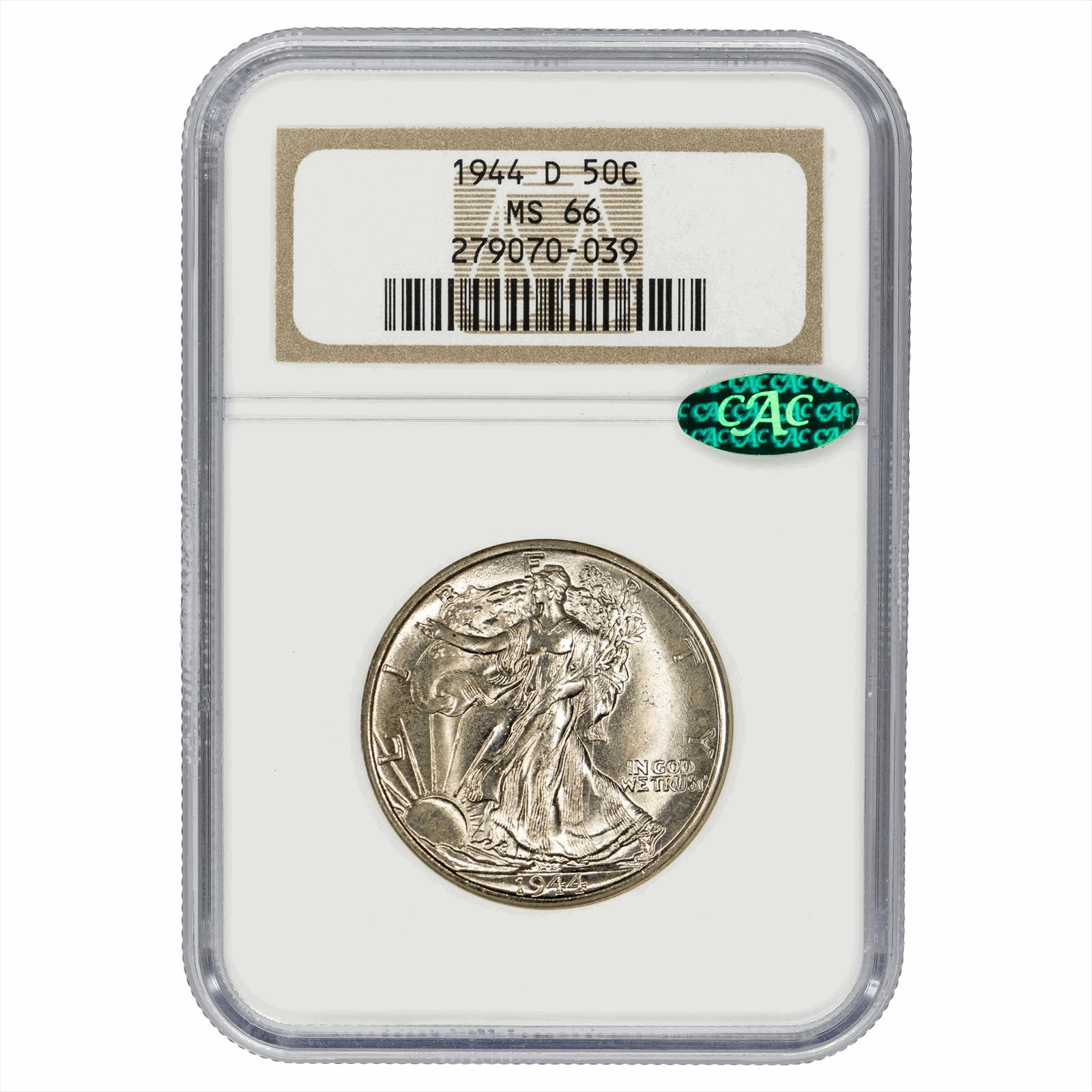 1944-D Walking Liberty Half Dollar 50C NGC MS 66 CAC