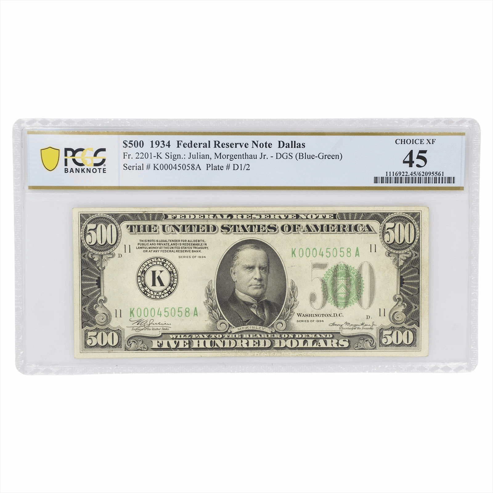 $500 1934 Federal Reserve Note Dallas PCGS XF45 