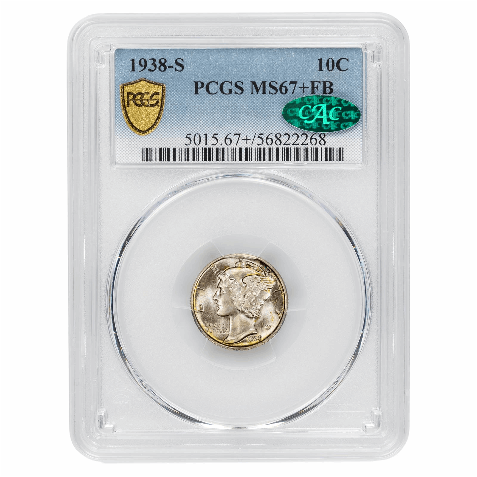 1938-S Mercury Dime 10C PCGS MS 67+ FB CAC