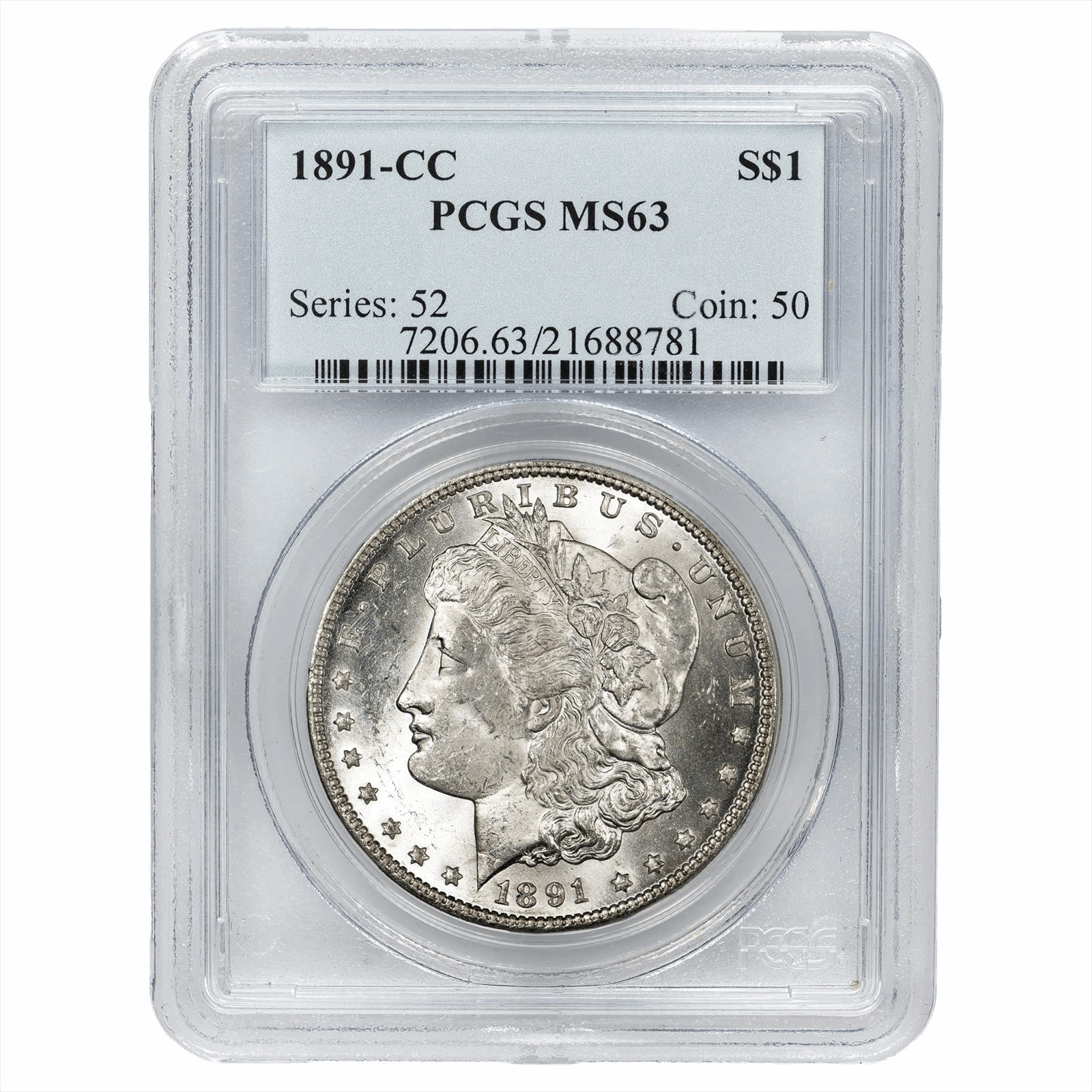 1891-CC Morgan Silver Dollar $1 PCGS MS 63