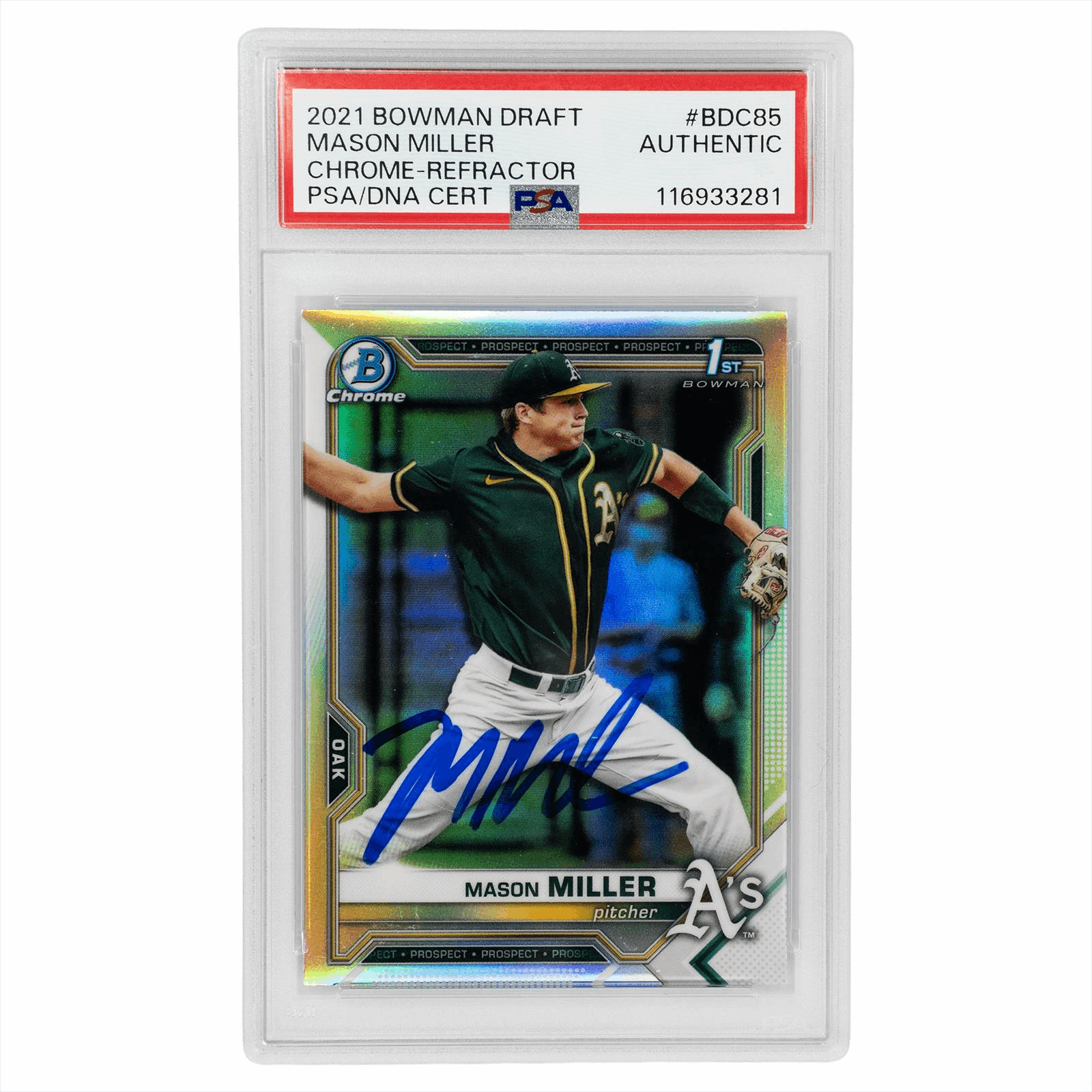 2021 Bowman Draft Mason Miller Chrome-Refractor #BDC85 PSA Authentic Auto