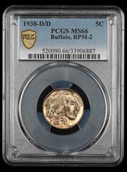 1938-D/D Buffalo 5C RPM-2 PCGS MS 66