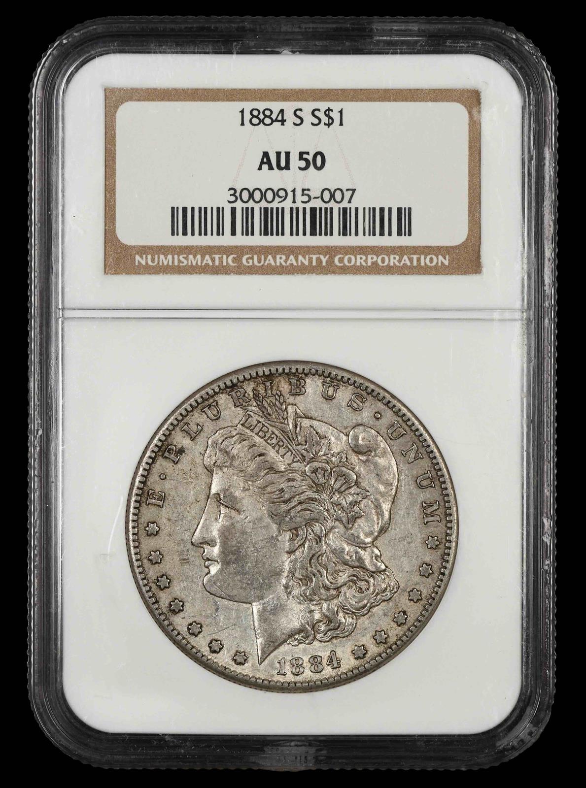 1884 S $1 NGC AU 50