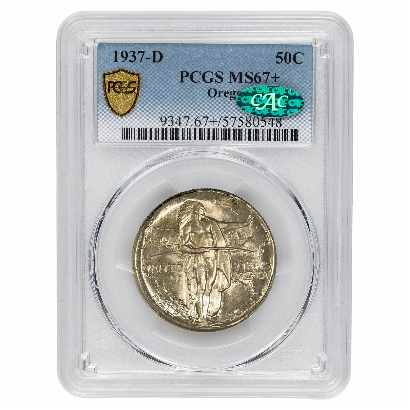 1937-D Oregon Trail Commemorative Half Dollar 50C PCGS MS 67+ CAC