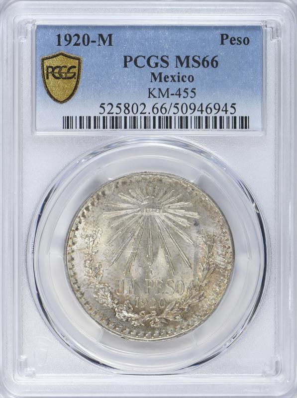 1920 Mexico Peso PCGS MS66 