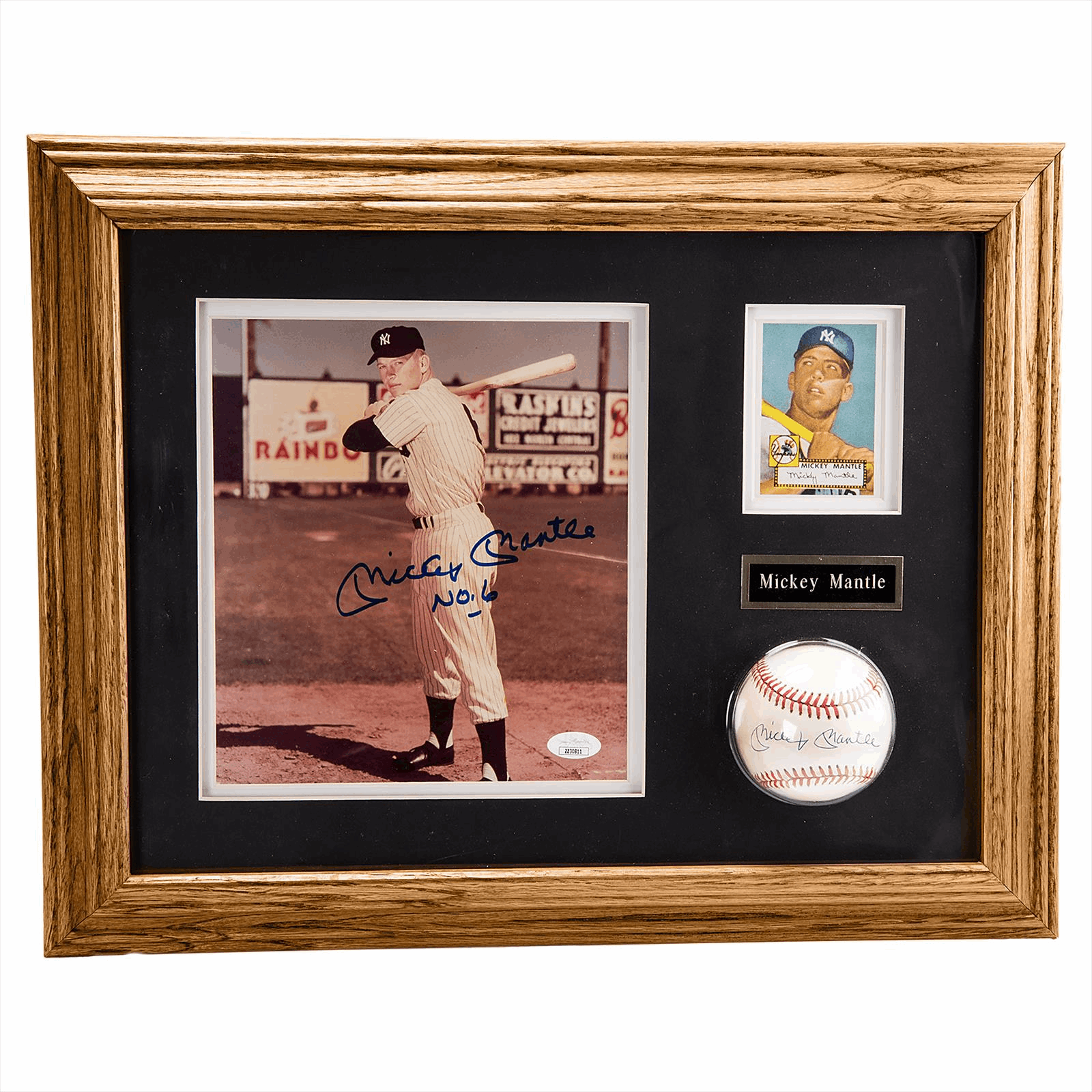 Mickey Mantle Signed No.6 ( Rookie #) Inscribed 8x10 with Signed Ball Framed JSA LoA 