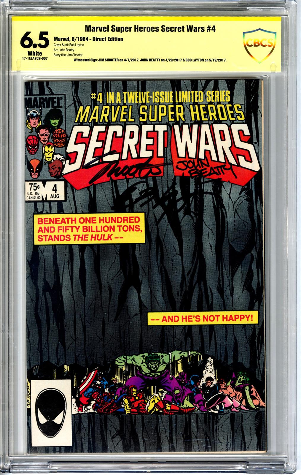 Marvel Super Heroes Secret Wars #4 CBCS 6.5 Signed by Jim Shooter, John Beatty, & Bob Layton 