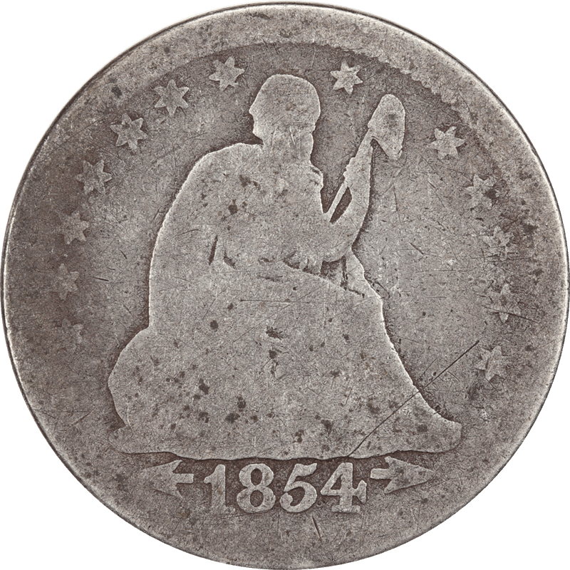1854 Arrows, Seated Liberty Quarter, 25c Circulated, About Good - Filler