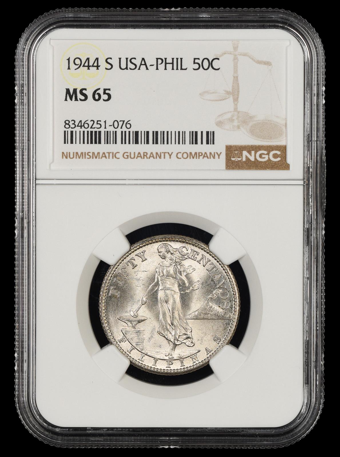 1944 S Philippines 50 Centavos NGC MS65