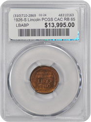 1926-S Lincoln PCGS CAC RB 65