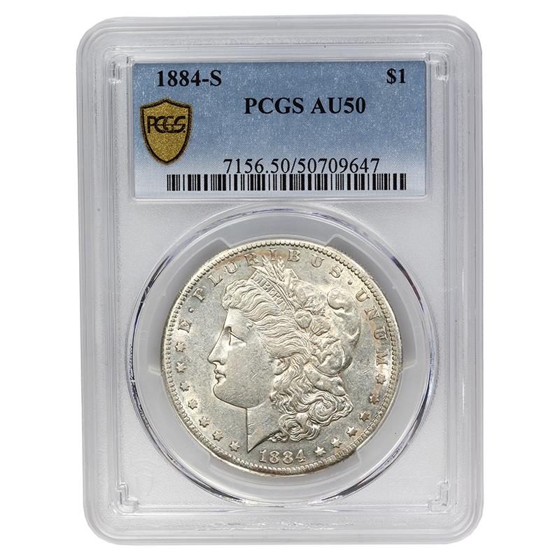 1884-S Morgan Silver Dollar $1, PCGS AU-50 - Key Date