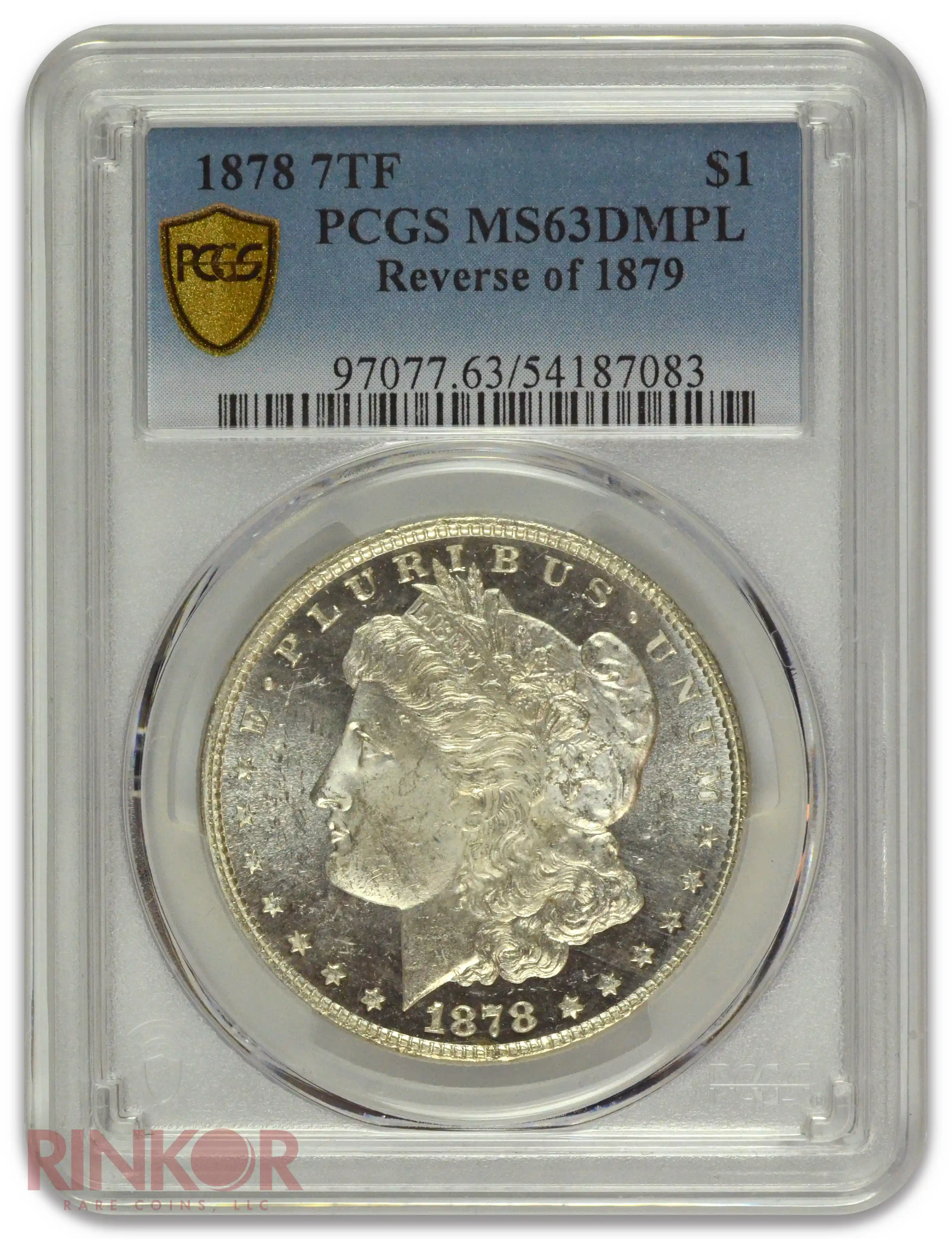 1878 7TF Reverse of 1879 $1 Morgan Dollar PCGS MS 63 DMPL