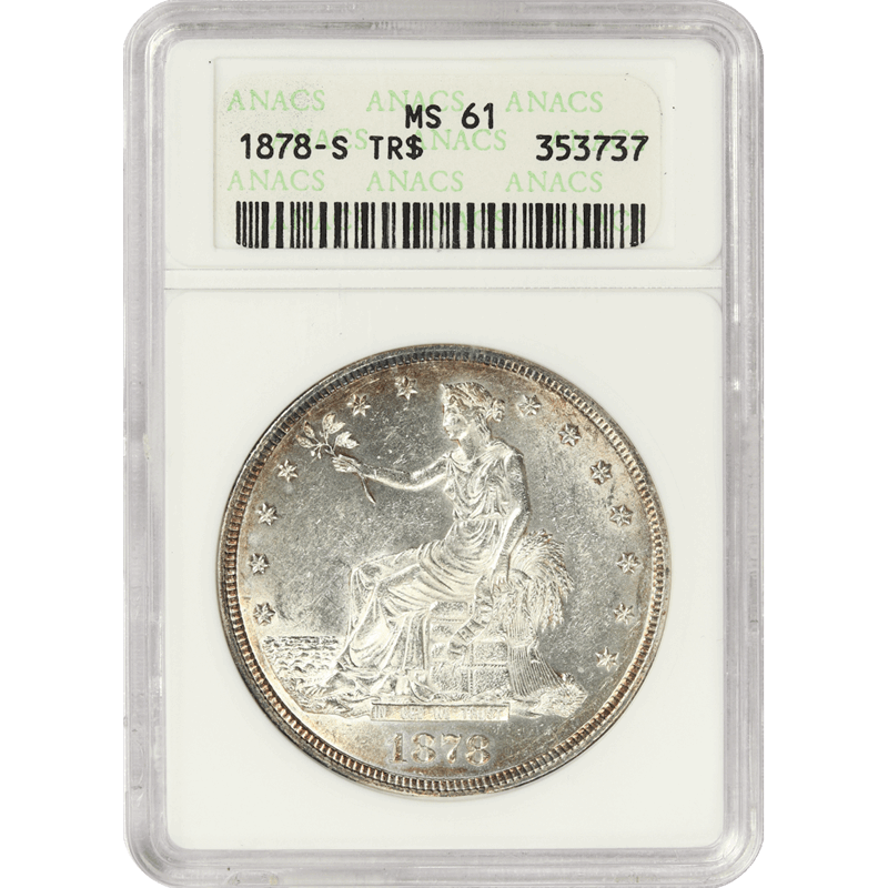 1878-S US Silver Trade Dollar T$1 ANACS  MS 61 - Nice Original Coin