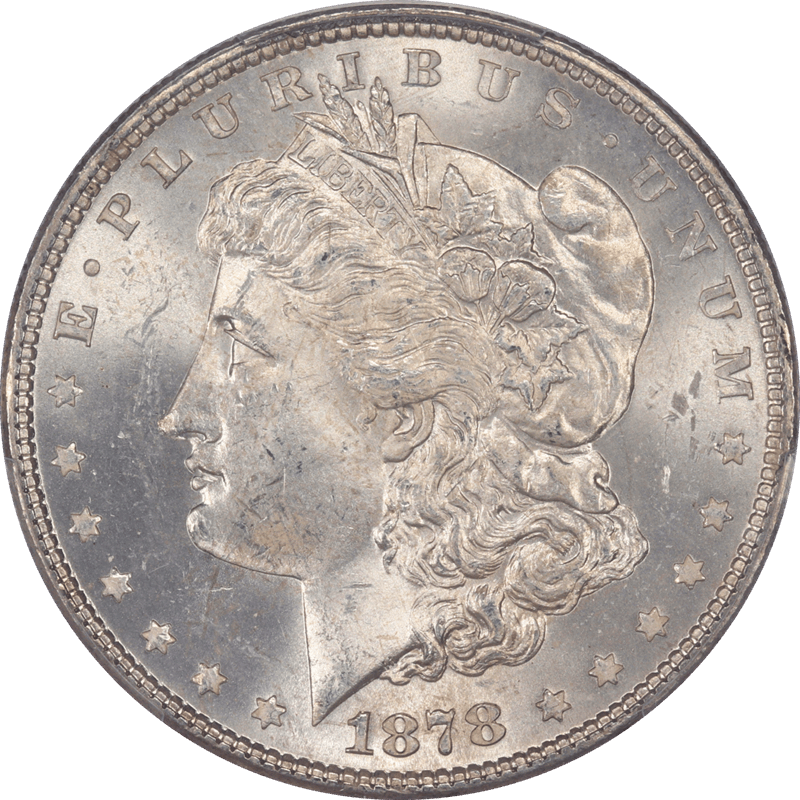 1878 7TF Morgan Silver Dollar $1 PCGS MS63 - Nice White Coin, Rev 78