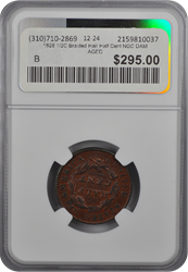 1828 1/2C Braided Hair Half Cent NGC DAMAGED