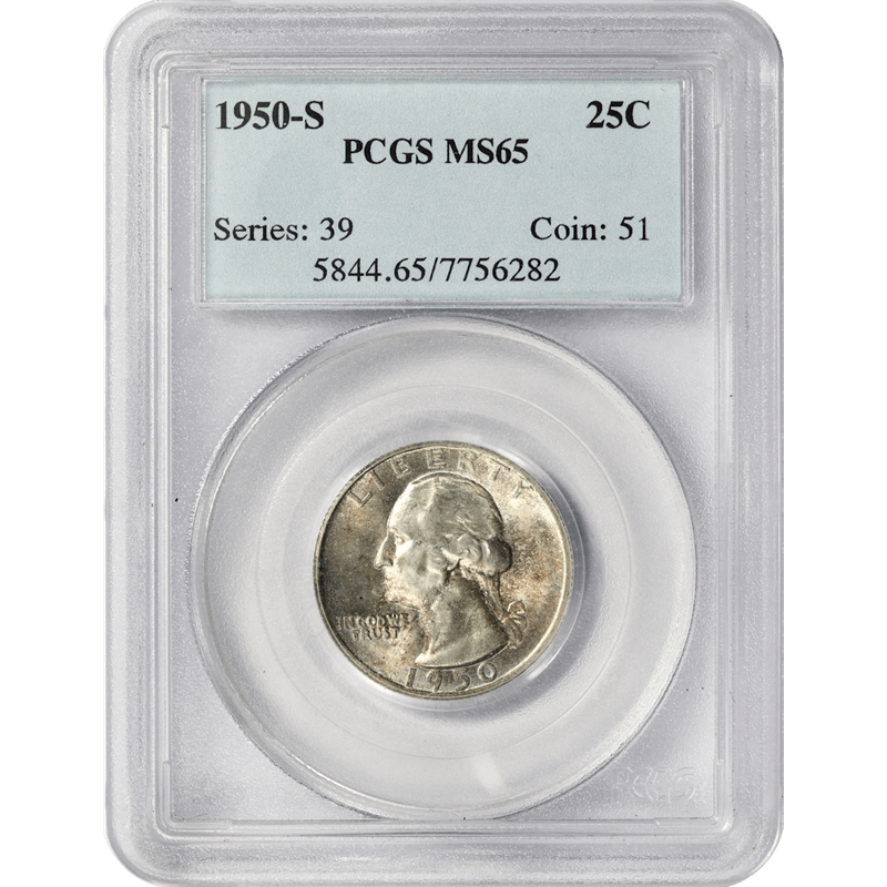 1950-S Washington Quarter 25c, PCGS MS 65 - Nice Toned Coin
