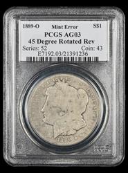 1889-O $1 Mint Error 45 Degree Rotated Reverse PCGS AG 03