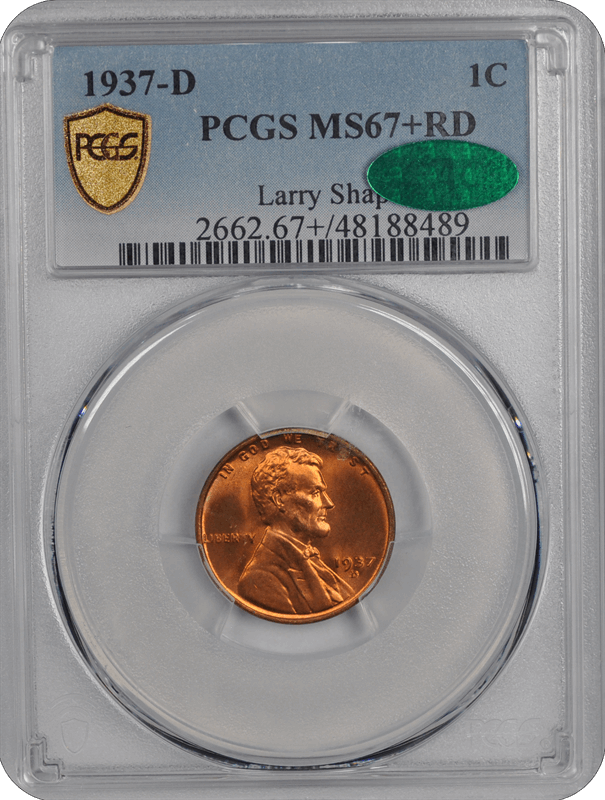 1937-D Lincoln PCGS (CAC) RD 67+ 