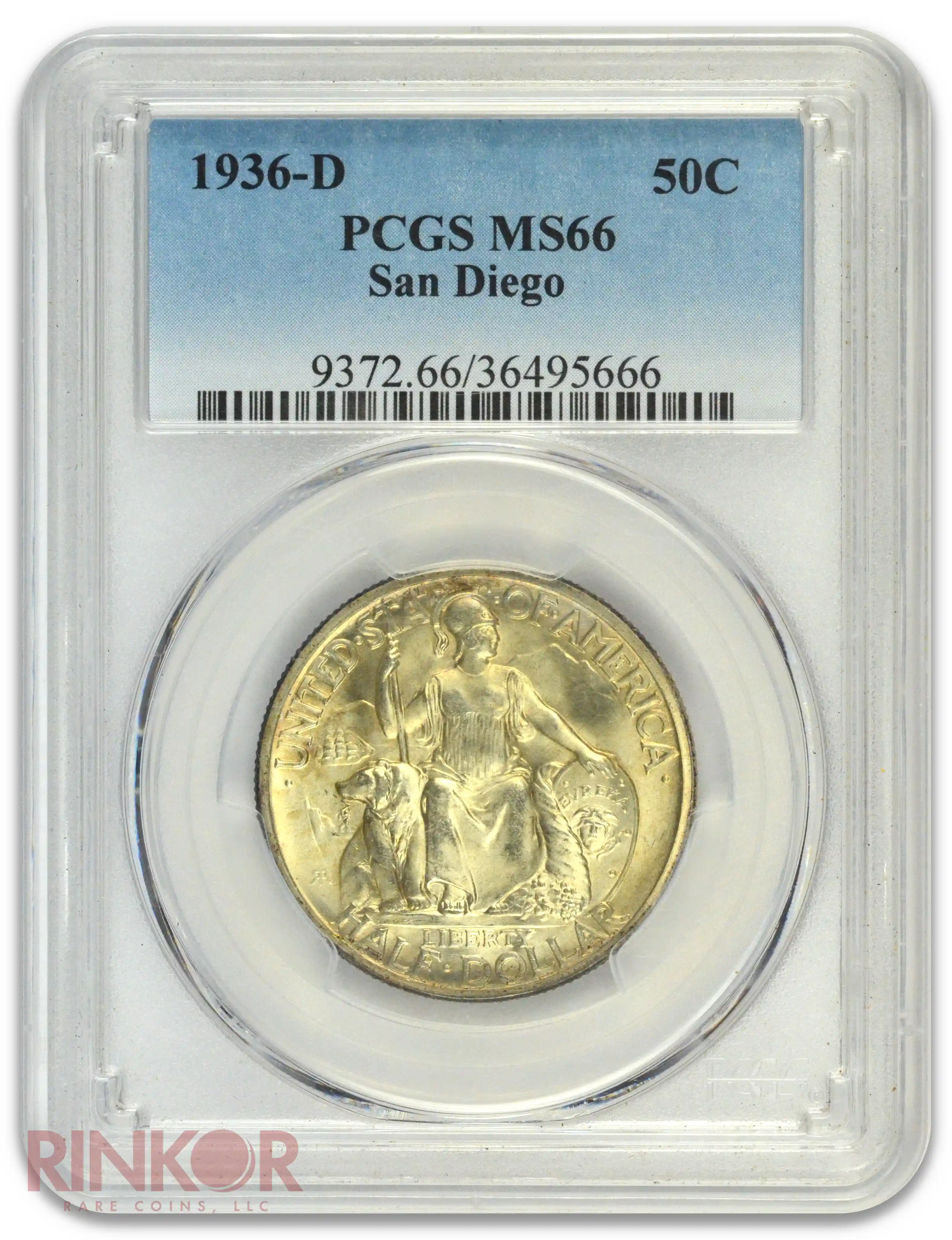 1936-D 50C San Diego Commemorative Half Dollar PCGS MS 66
