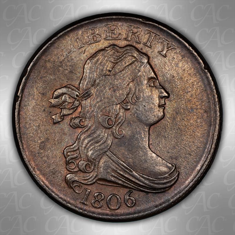 1806 1/2C Small 6 No Stems CACG MS 62 BN
