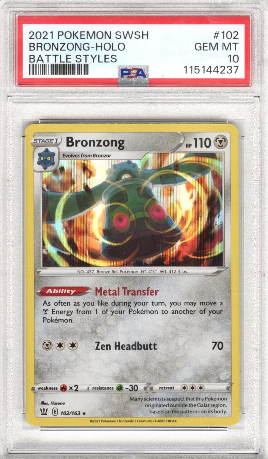 2021 Pokemon SWSH Battle Styles Bronzong Holo #102 PSA GEM MT 10 
